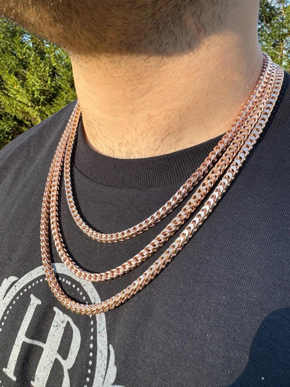 Franco Link Chain Necklace - Rose Gold Vermeil 925 Silver - 16"-30" - 2mm-5mm