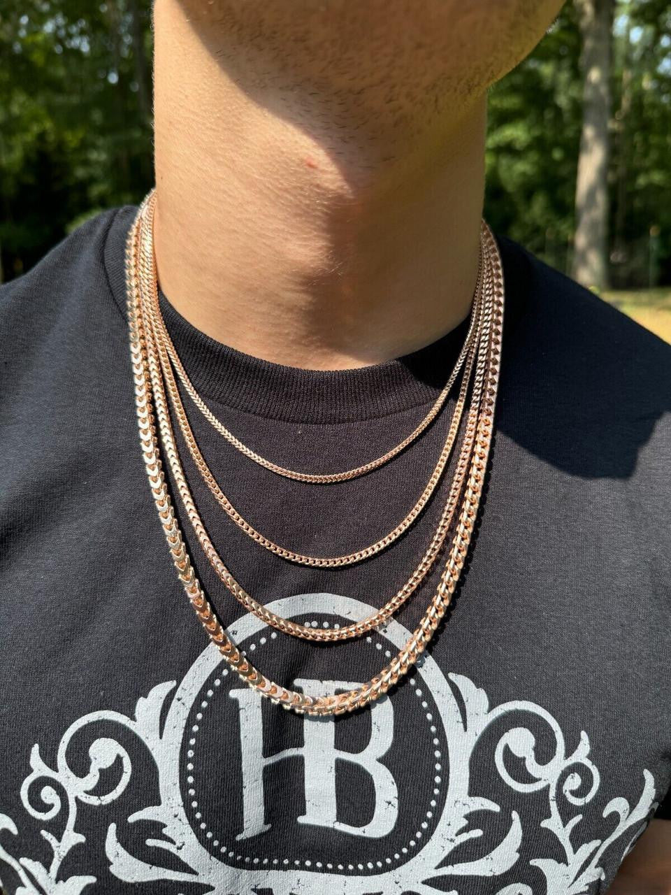 Franco Link Chain Necklace - Rose Gold Vermeil 925 Silver - 16"-30" - 2mm-5mm