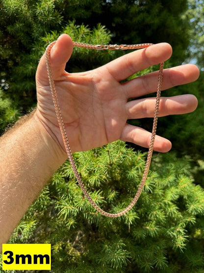 Franco Link Chain Necklace - Rose Gold Vermeil 925 Silver - 16"-30" - 2mm-5mm