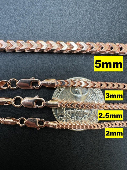 Franco Link Chain Necklace - Rose Gold Vermeil 925 Silver - 16"-30" - 2mm-5mm