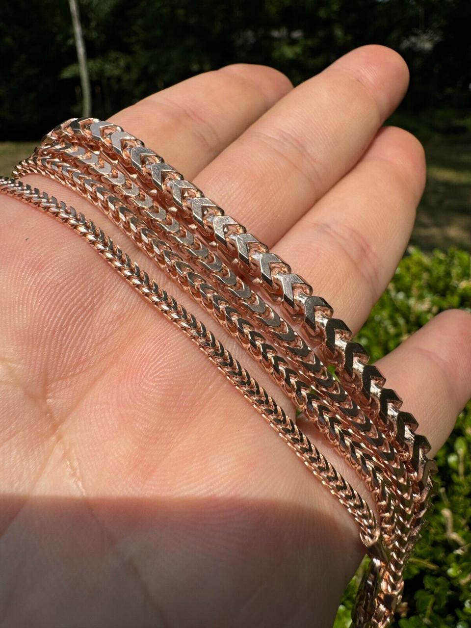 Franco Link Chain Necklace - Rose Gold Vermeil 925 Silver - 16"-30" - 2mm-5mm