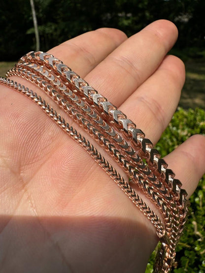 Franco Link Chain Necklace - Rose Gold Vermeil 925 Silver - 16"-30" - 2mm-5mm
