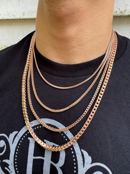 Franco Link Chain Necklace - Rose Gold Vermeil 925 Silver - 16"-30" - 2mm-5mm