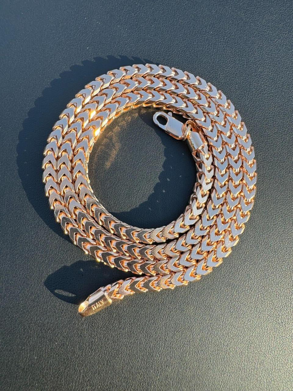 Franco Link Chain Necklace - Rose Gold Vermeil 925 Silver - 16"-30" - 2mm-5mm
