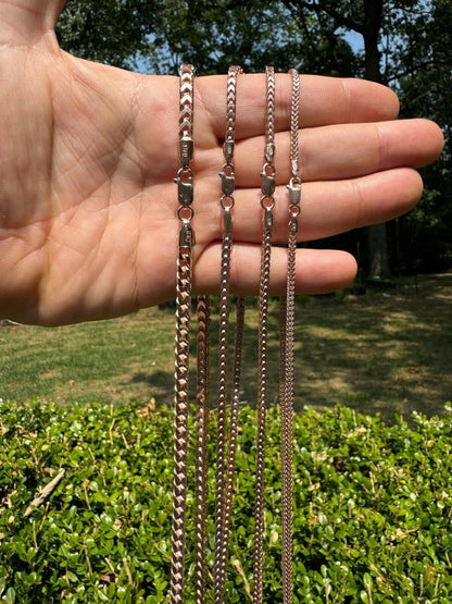 Franco Link Chain Necklace - Rose Gold Vermeil 925 Silver - 16"-30" - 2mm-5mm