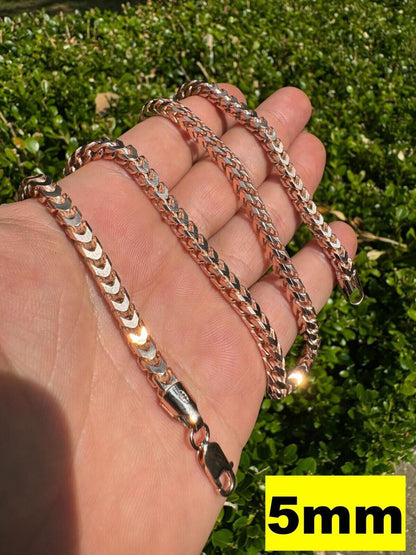 Franco Link Chain Necklace - Rose Gold Vermeil 925 Silver - 16"-30" - 2mm-5mm