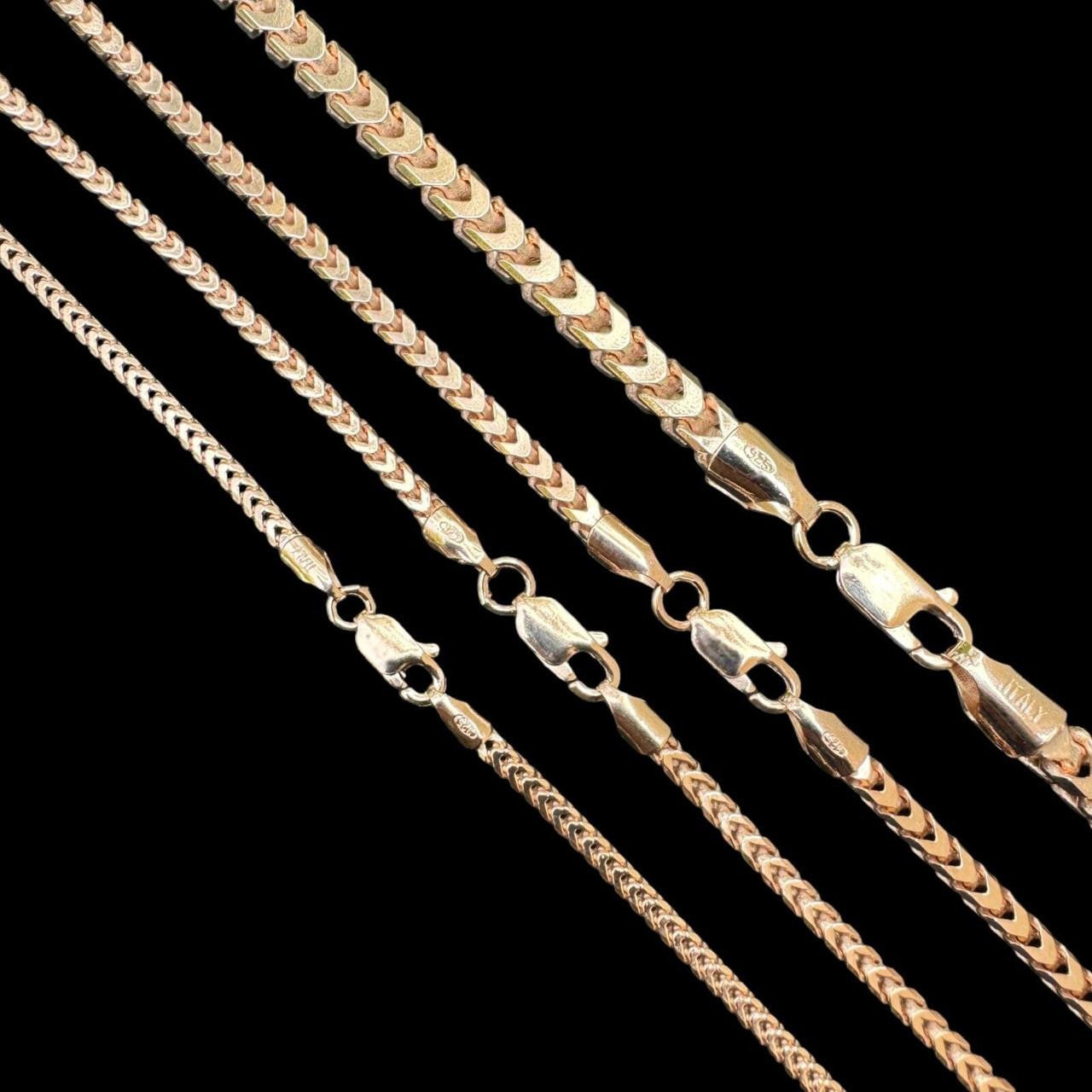 Franco Link Chain Necklace - Rose Gold Vermeil 925 Silver - 16"-30" - 2mm-5mm