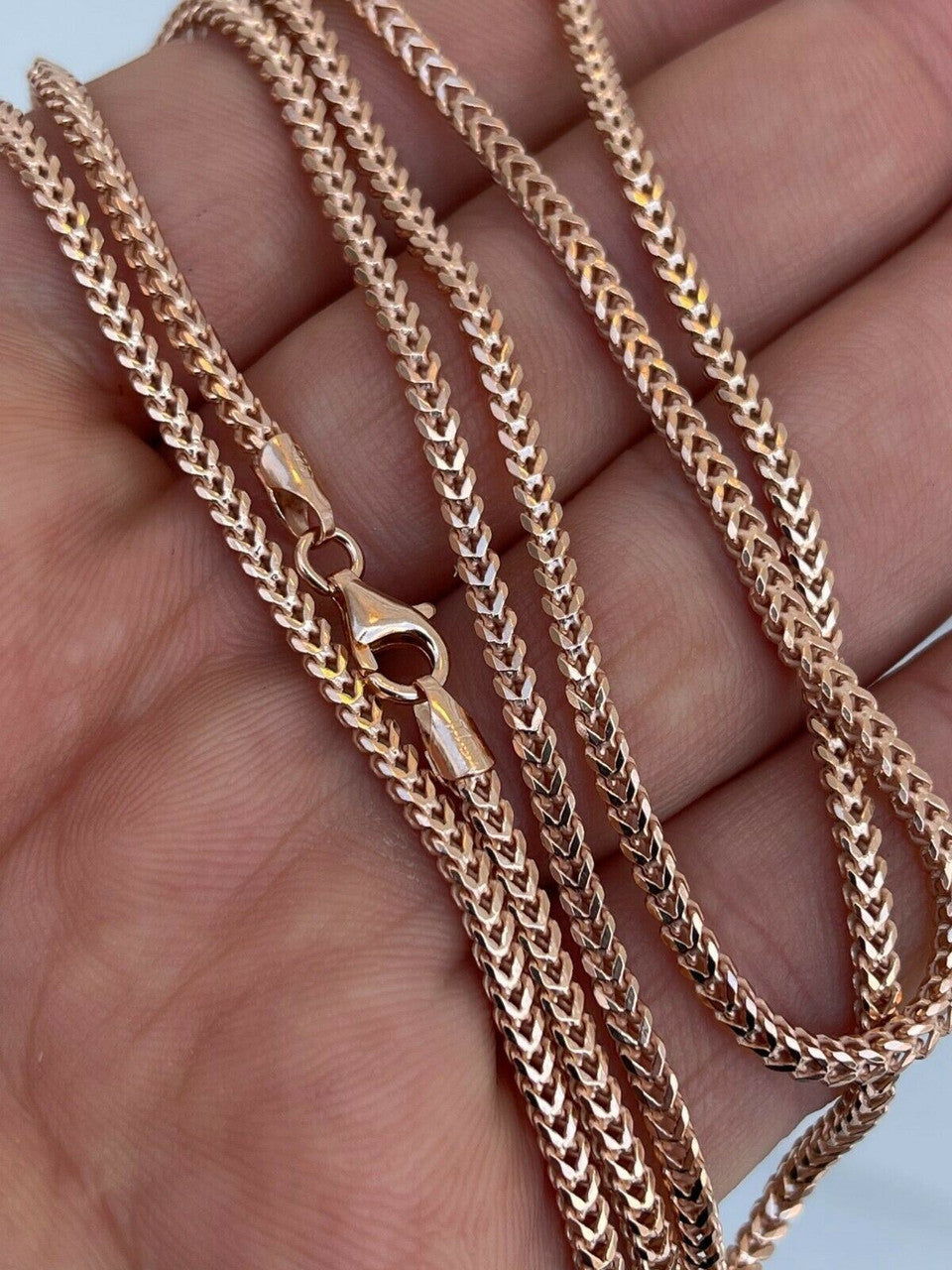 Franco Link Chain Real 14K Rose Gold Over Solid 925 Sterling Silver 2mm Necklace