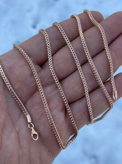 Franco Link Chain Real 14K Rose Gold Over Solid 925 Sterling Silver 2mm Necklace