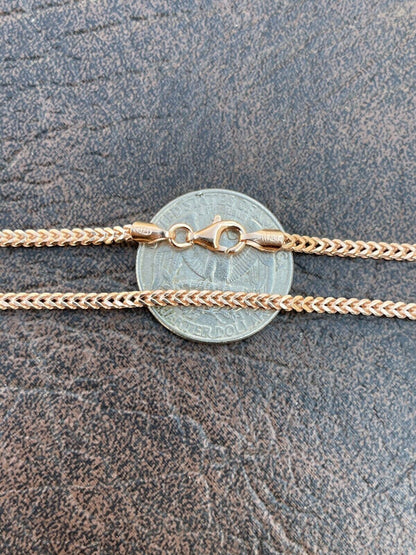 Franco Link Chain Real 14K Rose Gold Over Solid 925 Sterling Silver 2mm Necklace