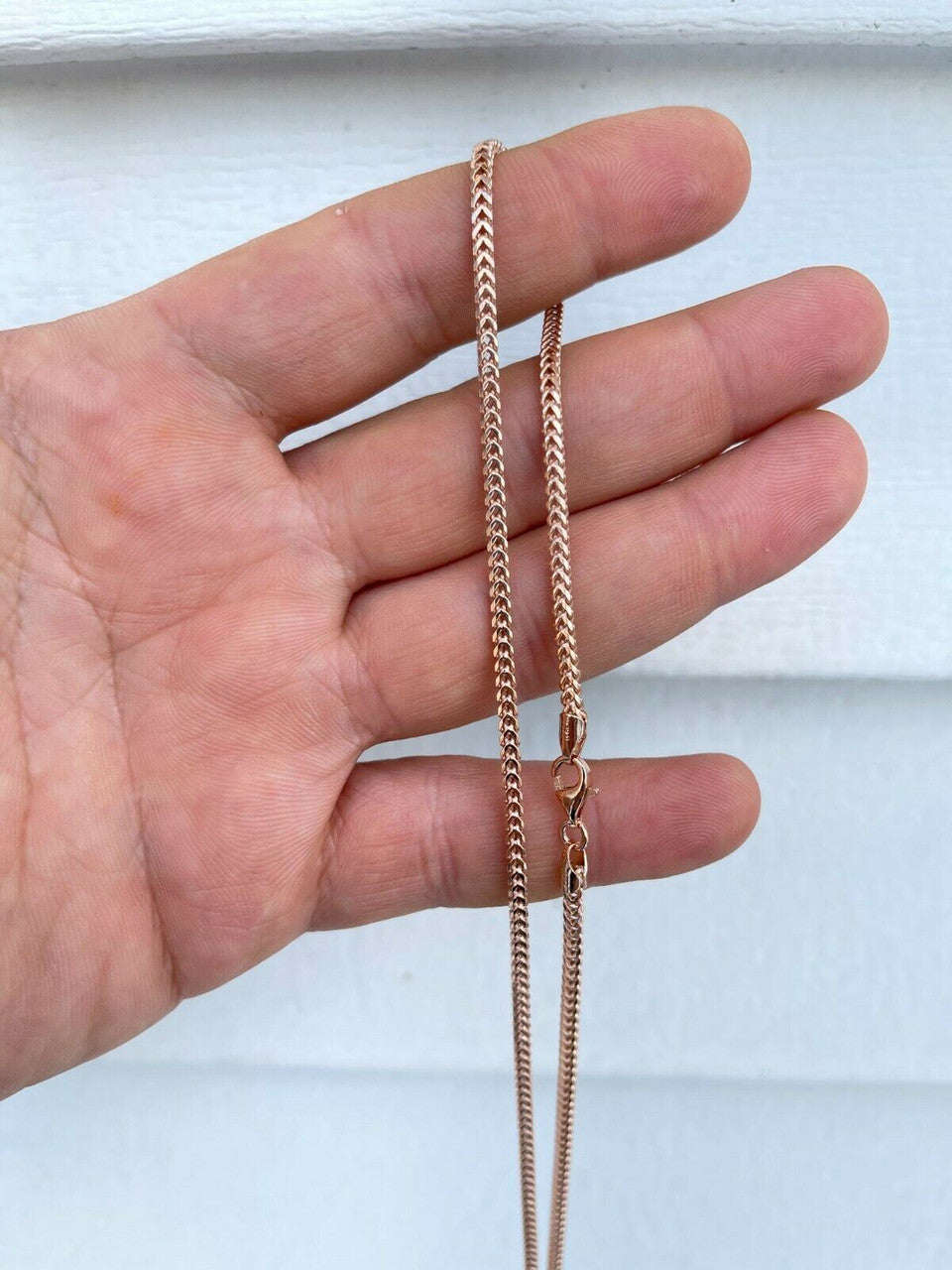 Franco Link Chain Real 14K Rose Gold Over Solid 925 Sterling Silver 2mm Necklace
