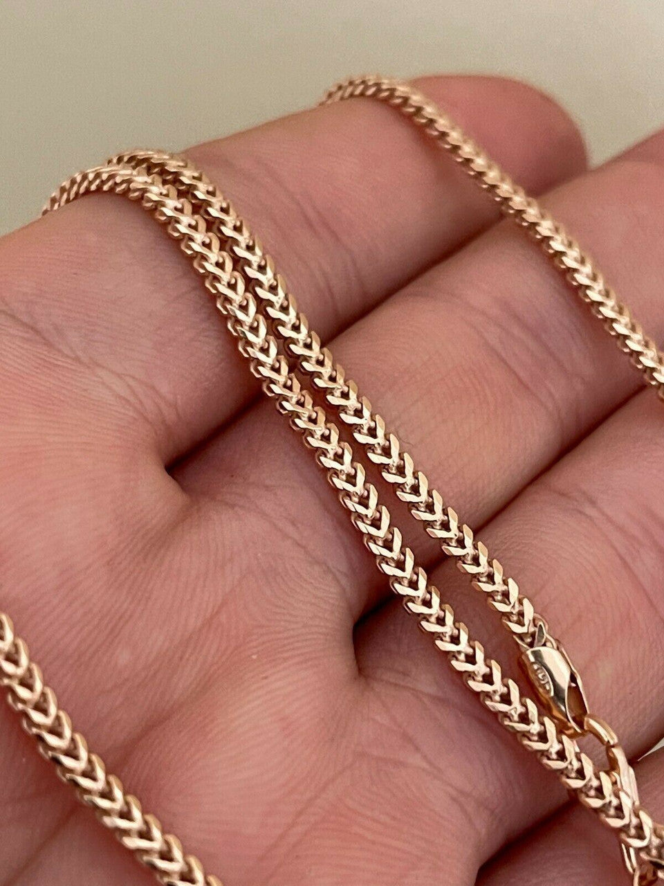 Franco Link Chain Real 14K Rose Gold Over Solid 925 Sterling Silver 2mm Necklace