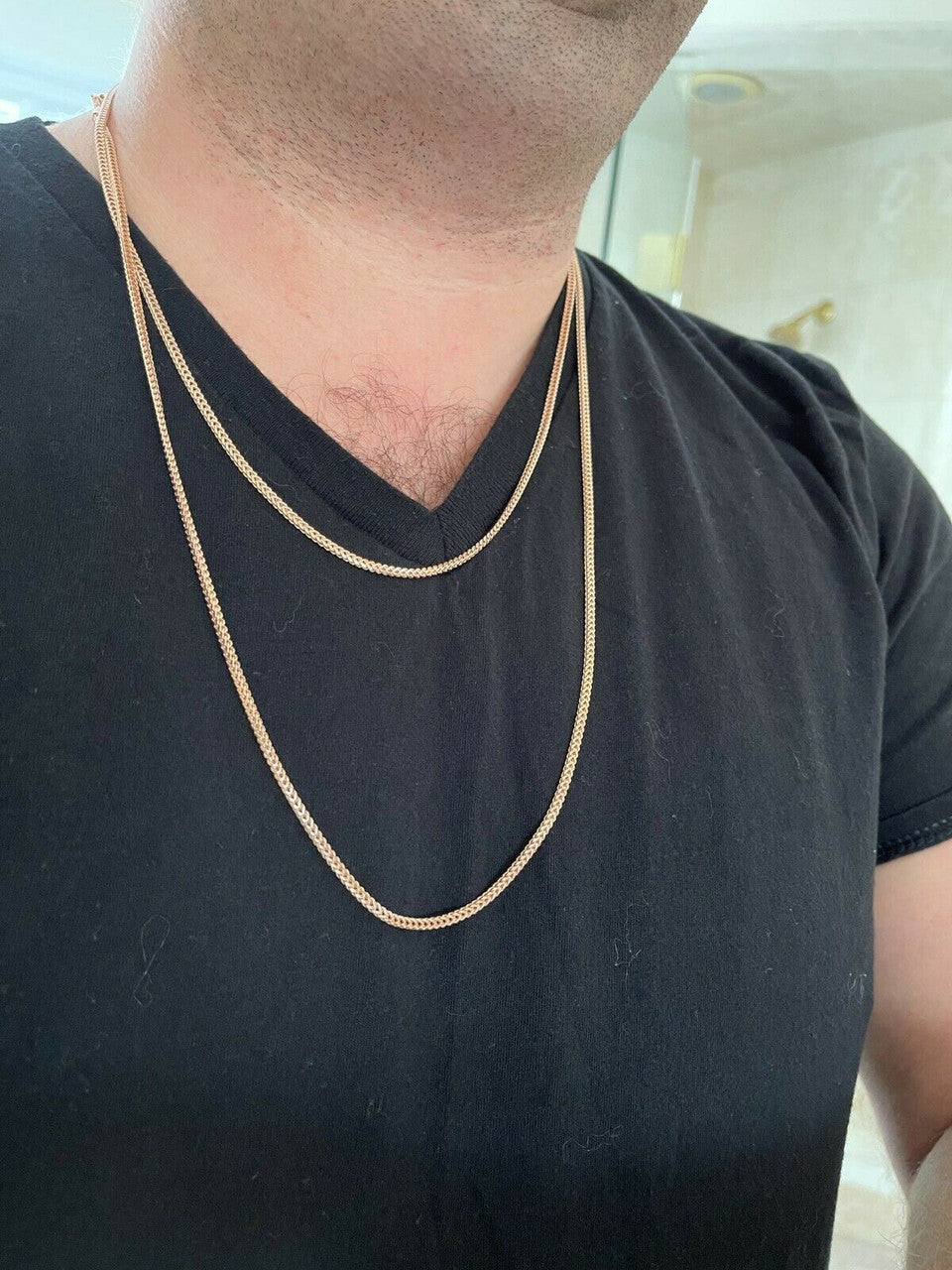 Franco Link Chain Real 14K Rose Gold Over Solid 925 Sterling Silver 2mm Necklace