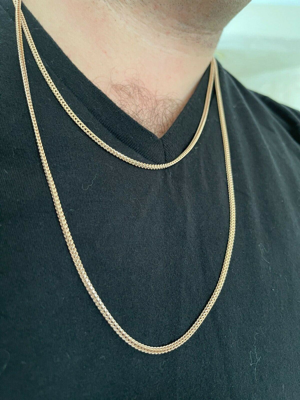 Franco Link Chain Real 14K Rose Gold Over Solid 925 Sterling Silver 2mm Necklace