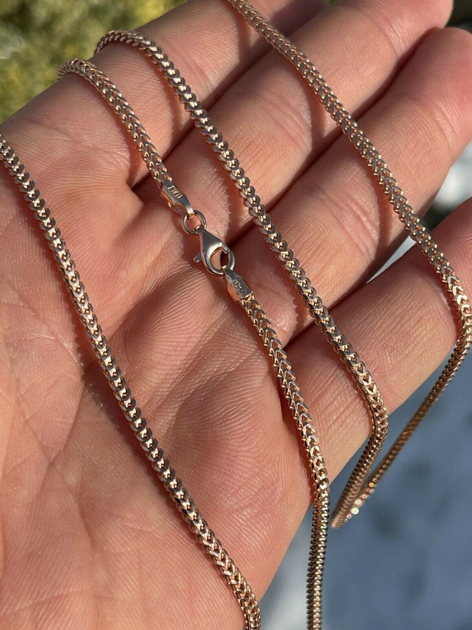 Franco Link Chain Real 14K Rose Gold Over Solid 925 Sterling Silver 2mm Necklace