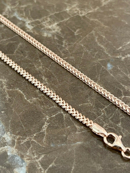 Franco Link Chain Real 14K Rose Gold Over Solid 925 Sterling Silver 2mm Necklace