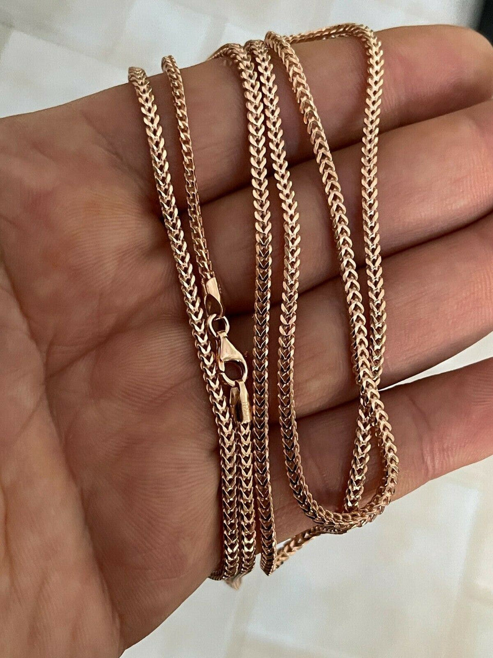 Franco Link Chain Real 14K Rose Gold Over Solid 925 Sterling Silver 2mm Necklace