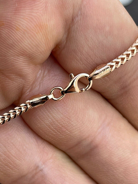 Franco Link Chain Real 14K Rose Gold Over Solid 925 Sterling Silver 2mm Necklace