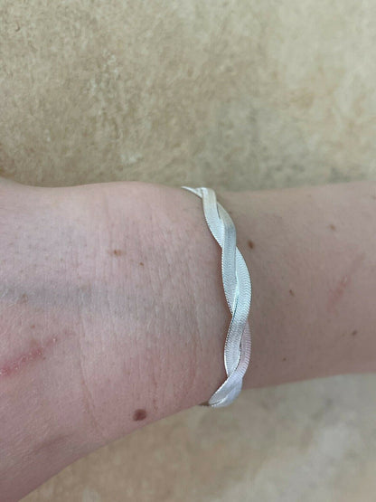 Handmade 7mm Thick Ladies Solid 925 Silver Twisted Braided Herringbone Bracelet 6 - 8.5