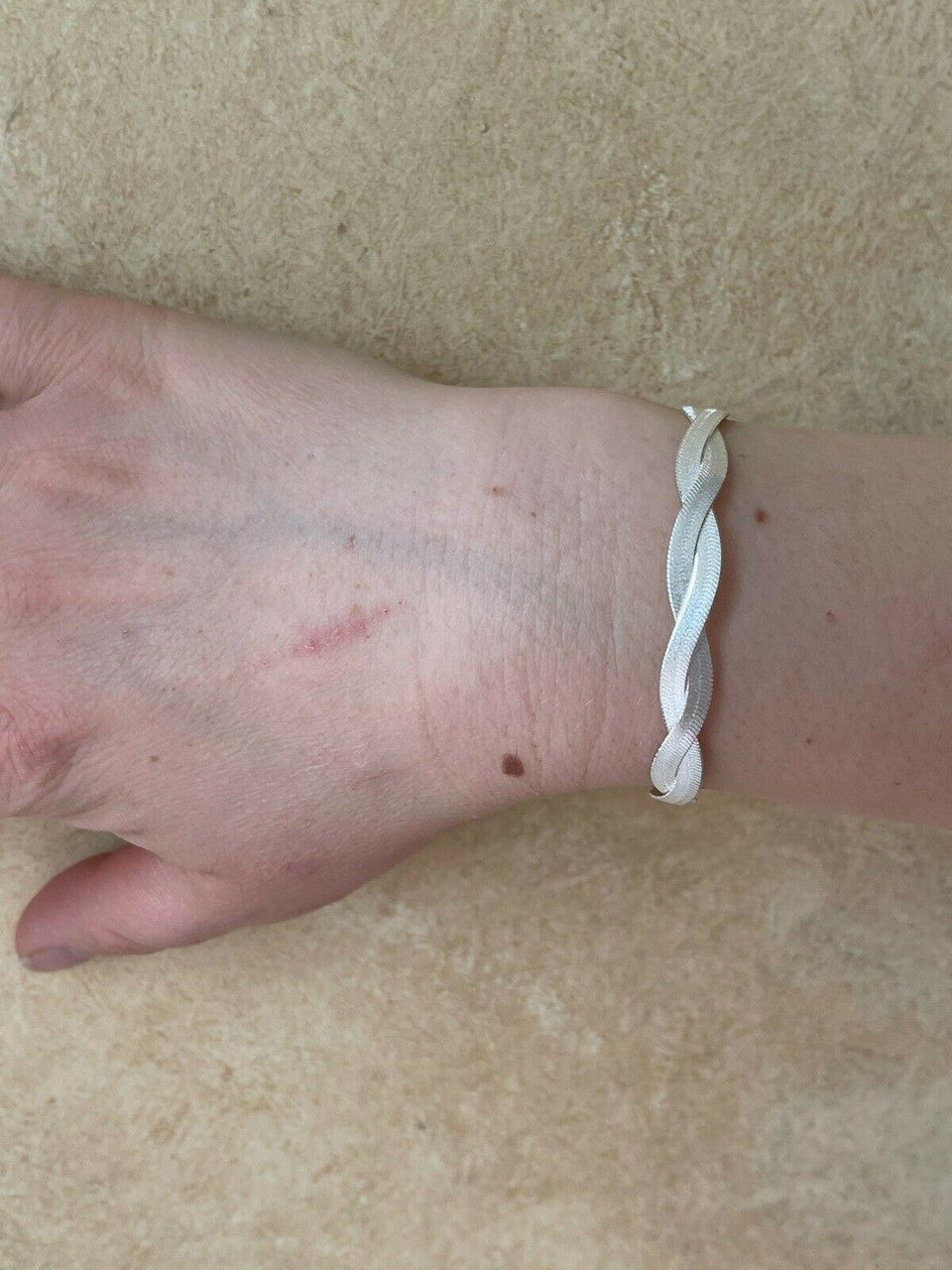 Handmade 7mm Thick Ladies Solid 925 Silver Twisted Braided Herringbone Bracelet 6 - 8.5