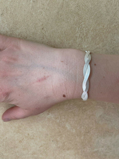 Handmade 7mm Thick Ladies Solid 925 Silver Twisted Braided Herringbone Bracelet 6 - 8.5