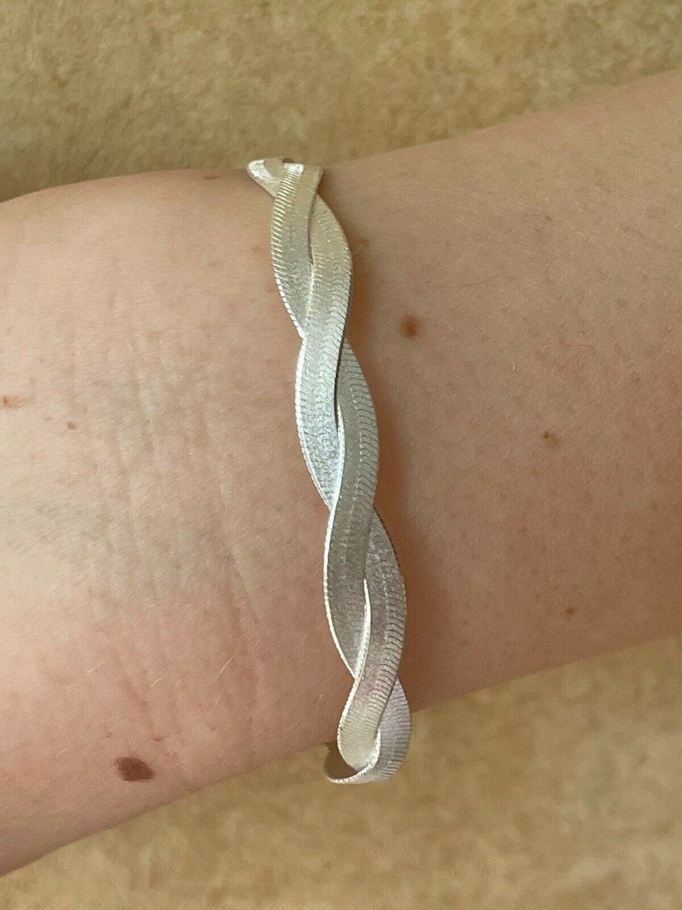 Handmade 7mm Thick Ladies Solid 925 Silver Twisted Braided Herringbone Bracelet 6 - 8.5