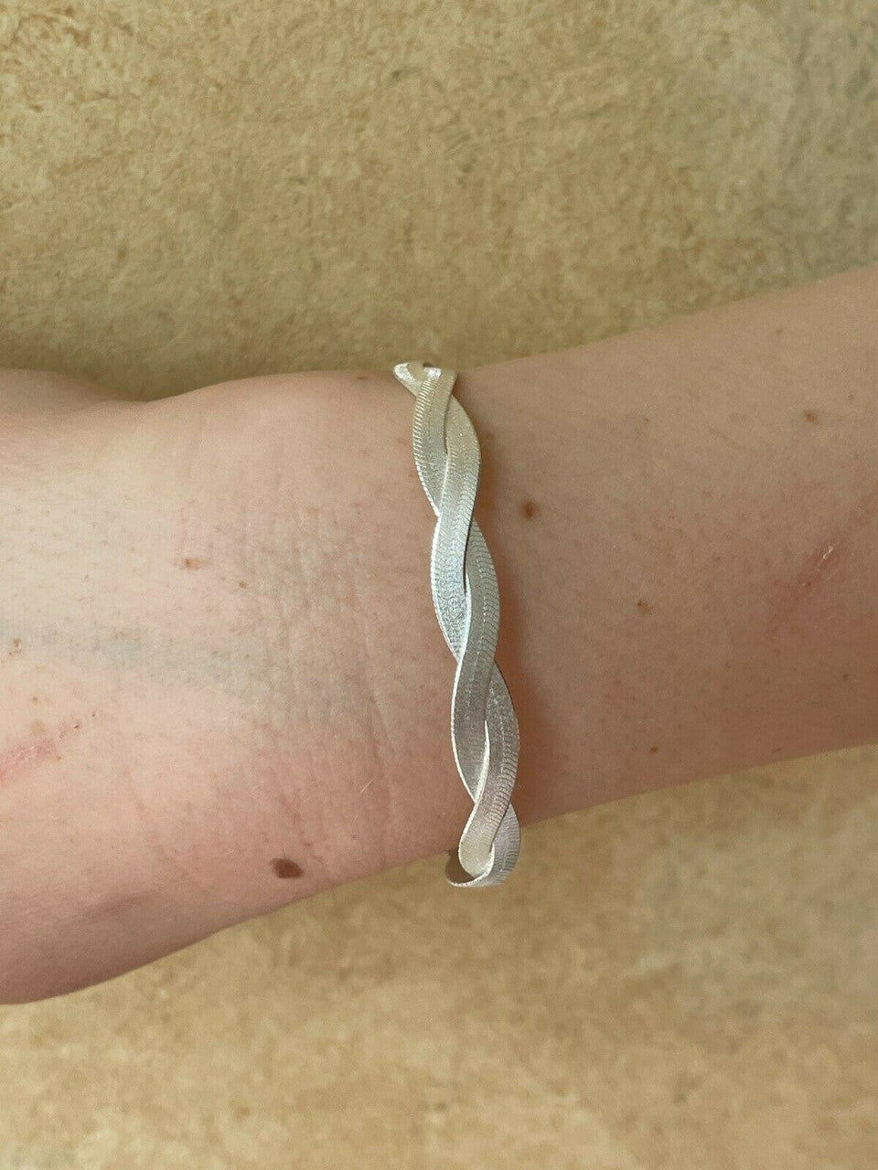Handmade 7mm Thick Ladies Solid 925 Silver Twisted Braided Herringbone Bracelet 6 - 8.5