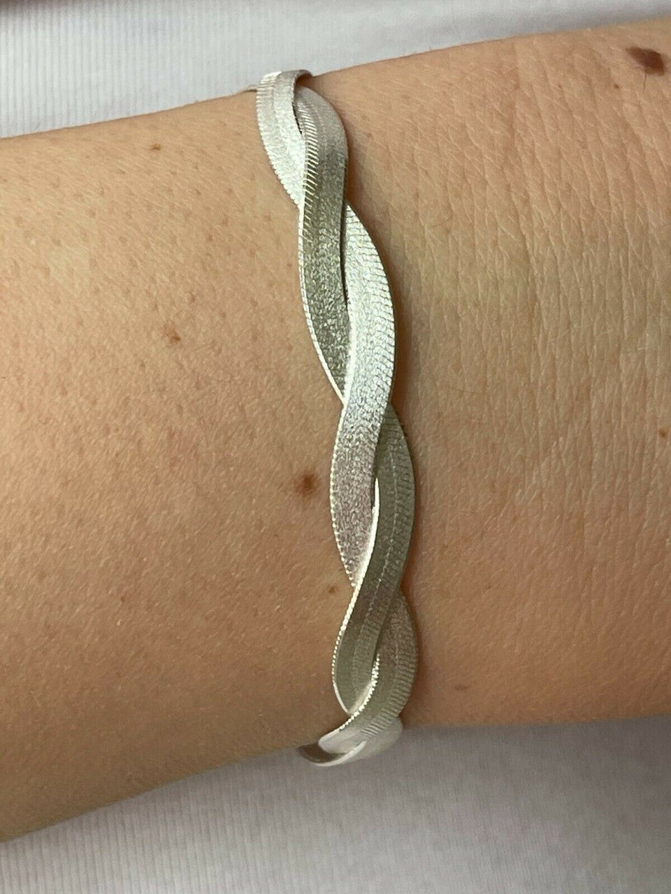 Handmade 7mm Thick Ladies Solid 925 Silver Twisted Braided Herringbone Bracelet 6 - 8.5