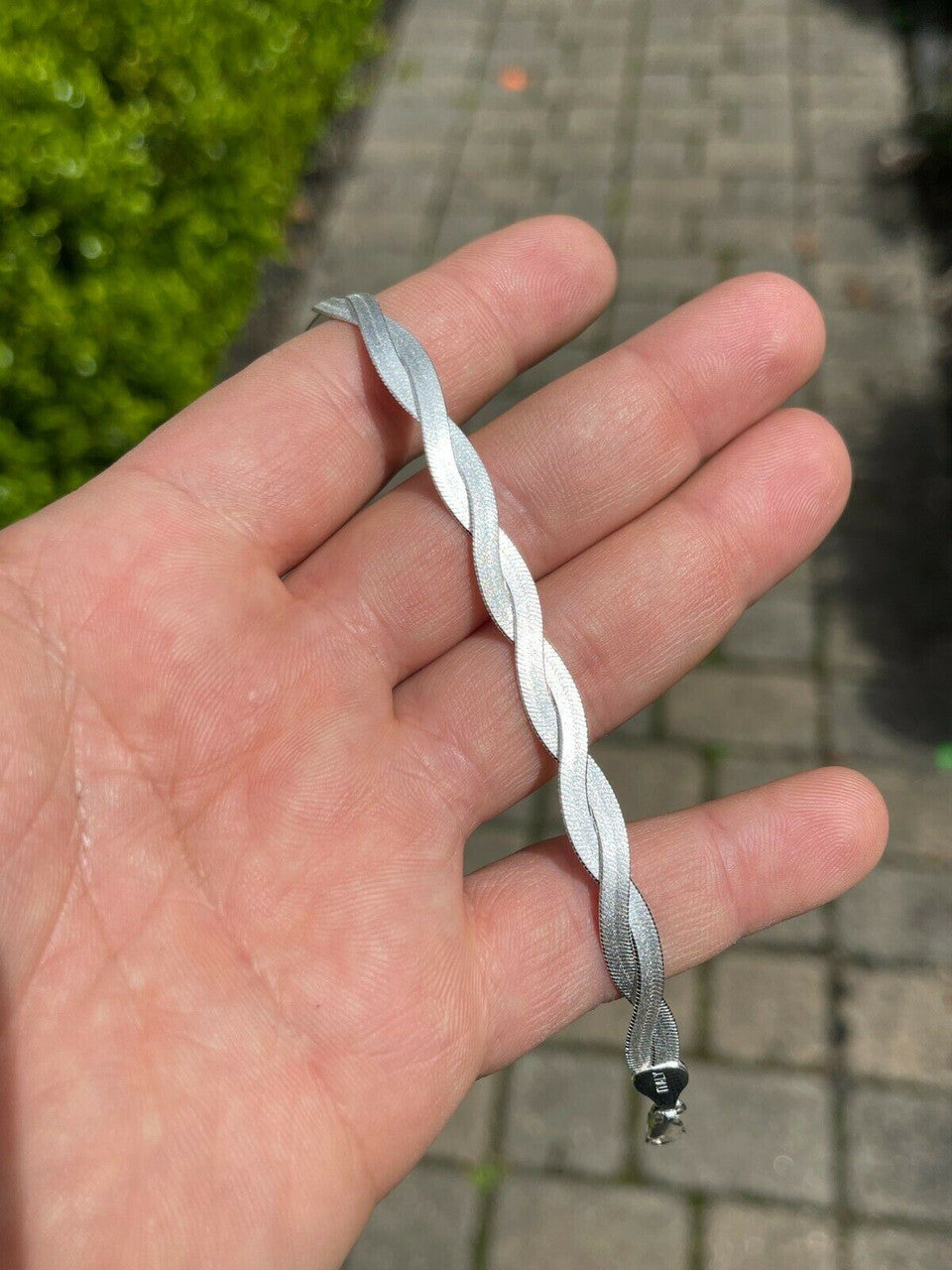 Handmade 7mm Thick Ladies Solid 925 Silver Twisted Braided Herringbone Bracelet 6 - 8.5