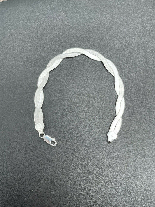 Handmade 7mm Thick Ladies Solid 925 Silver Twisted Braided Herringbone Bracelet 6 - 8.5