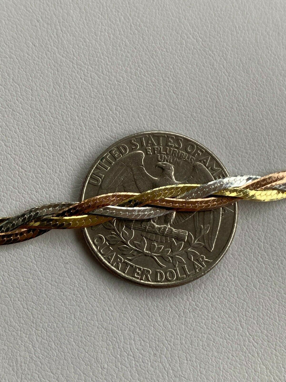 Handmade 925 Silver Tri Color Yellow Rose Gold Twisted and Braided Herringbone Chain Necklace