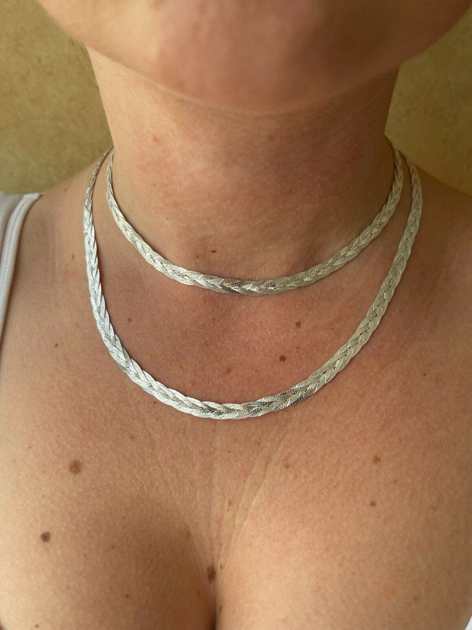 Handmade Ladies Solid 925 Sterling Silver Braided Herringbone Chain Necklace 6mm 14-22