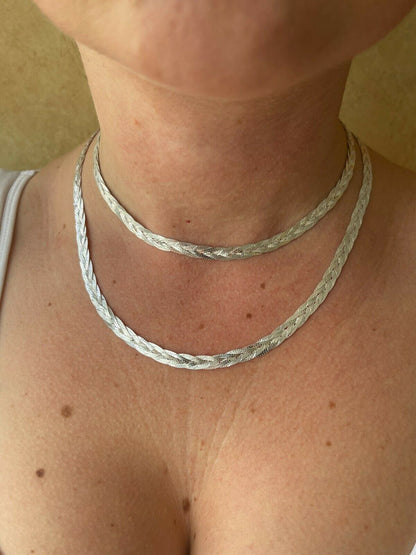 Handmade Ladies Solid 925 Sterling Silver Braided Herringbone Chain Necklace 6mm 14-22