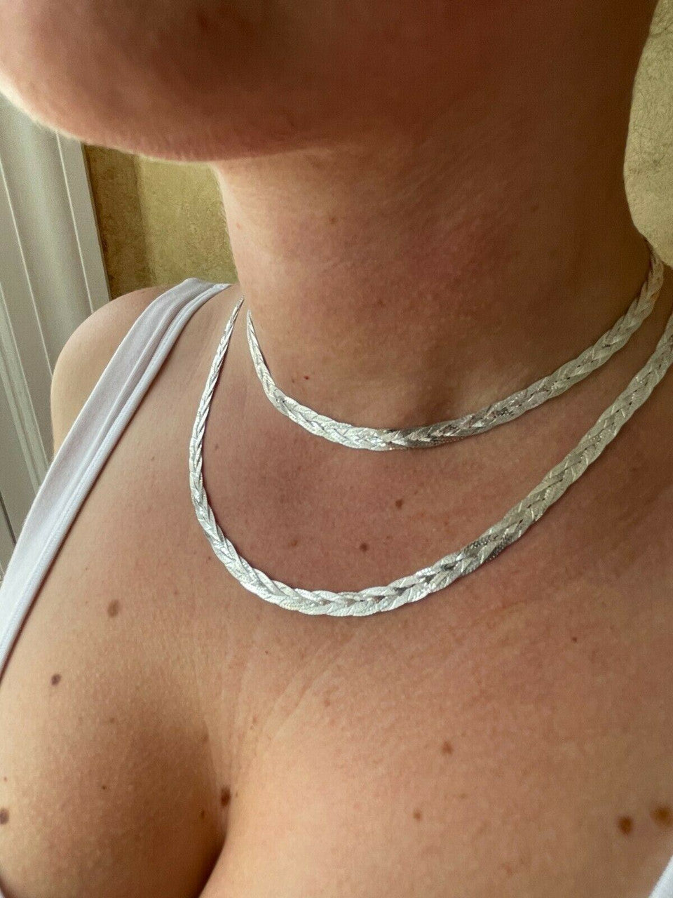 Handmade Ladies Solid 925 Sterling Silver Braided Herringbone Chain Necklace 6mm 14-22