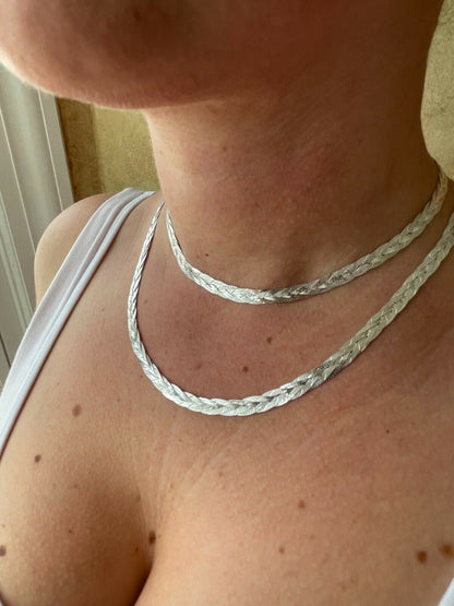 Handmade Ladies Solid 925 Sterling Silver Braided Herringbone Chain Necklace 6mm 14-22
