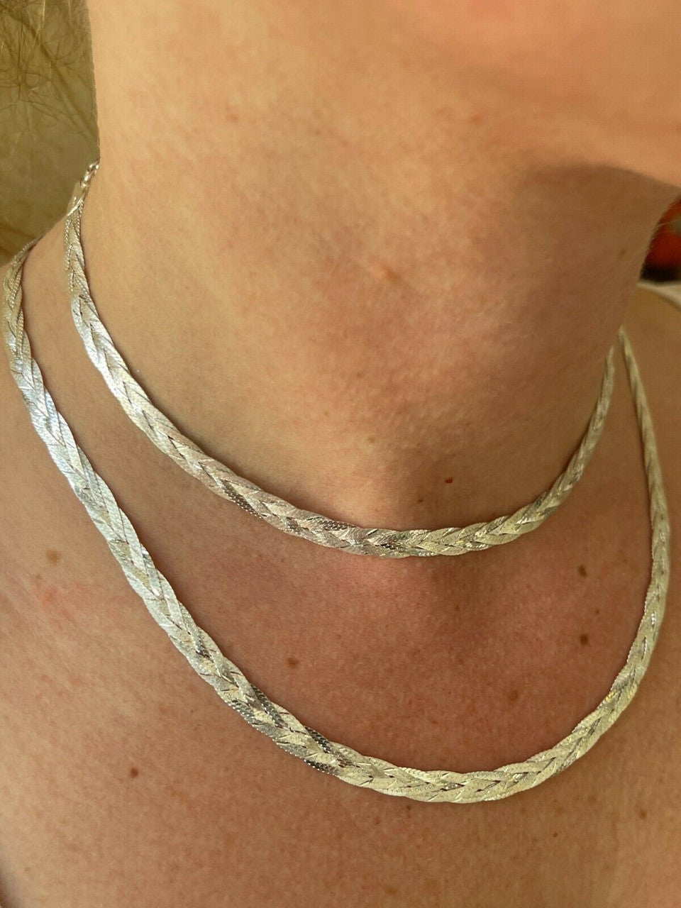 Handmade Ladies Solid 925 Sterling Silver Braided Herringbone Chain Necklace 6mm 14-22