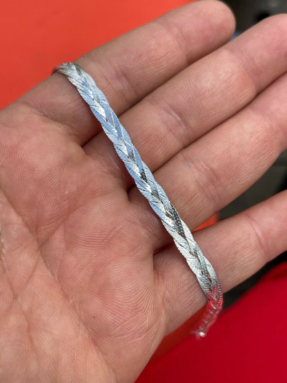 Handmade Ladies Solid 925 Sterling Silver Braided Herringbone Chain Necklace 6mm 14-22