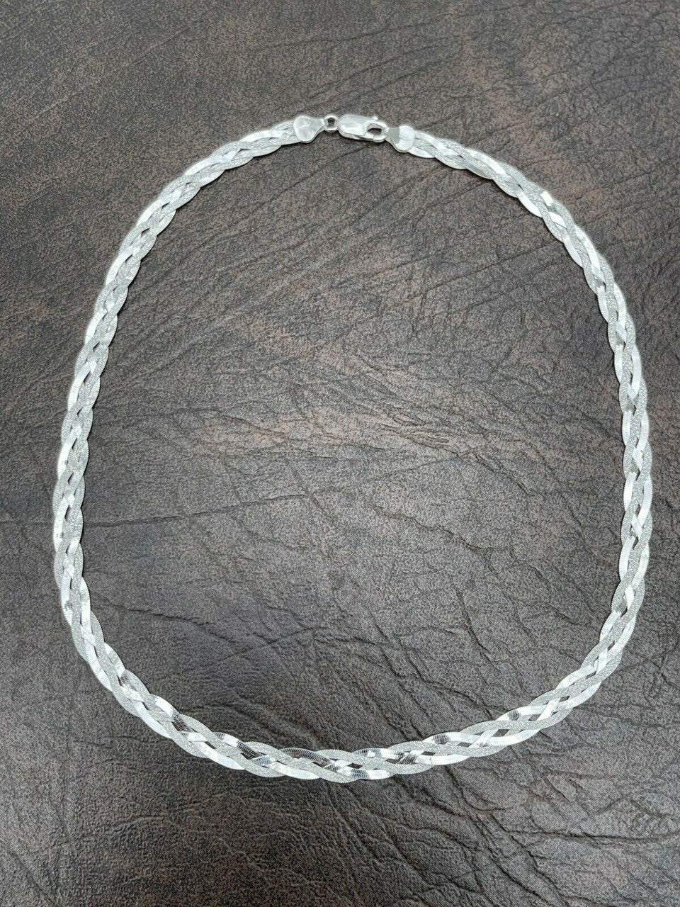 Handmade Ladies Solid 925 Sterling Silver Braided Herringbone Chain Necklace Diamond Cut