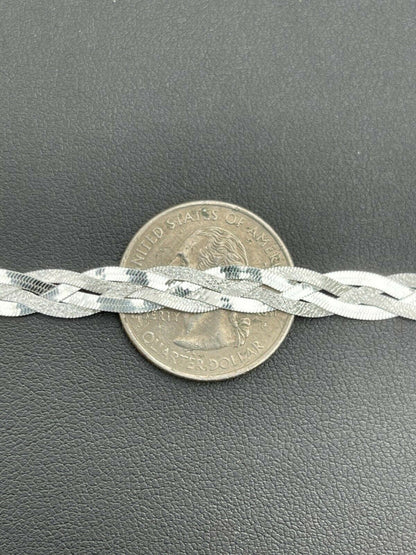 Handmade Ladies Solid 925 Sterling Silver Braided Herringbone Chain Necklace Diamond Cut