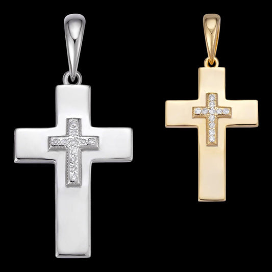 HarlemBling 0.11ct Real DIAMOND Venetian Classic Cross Pendant - 14k Gold Vermeil Or 925 Silver - Small 1"