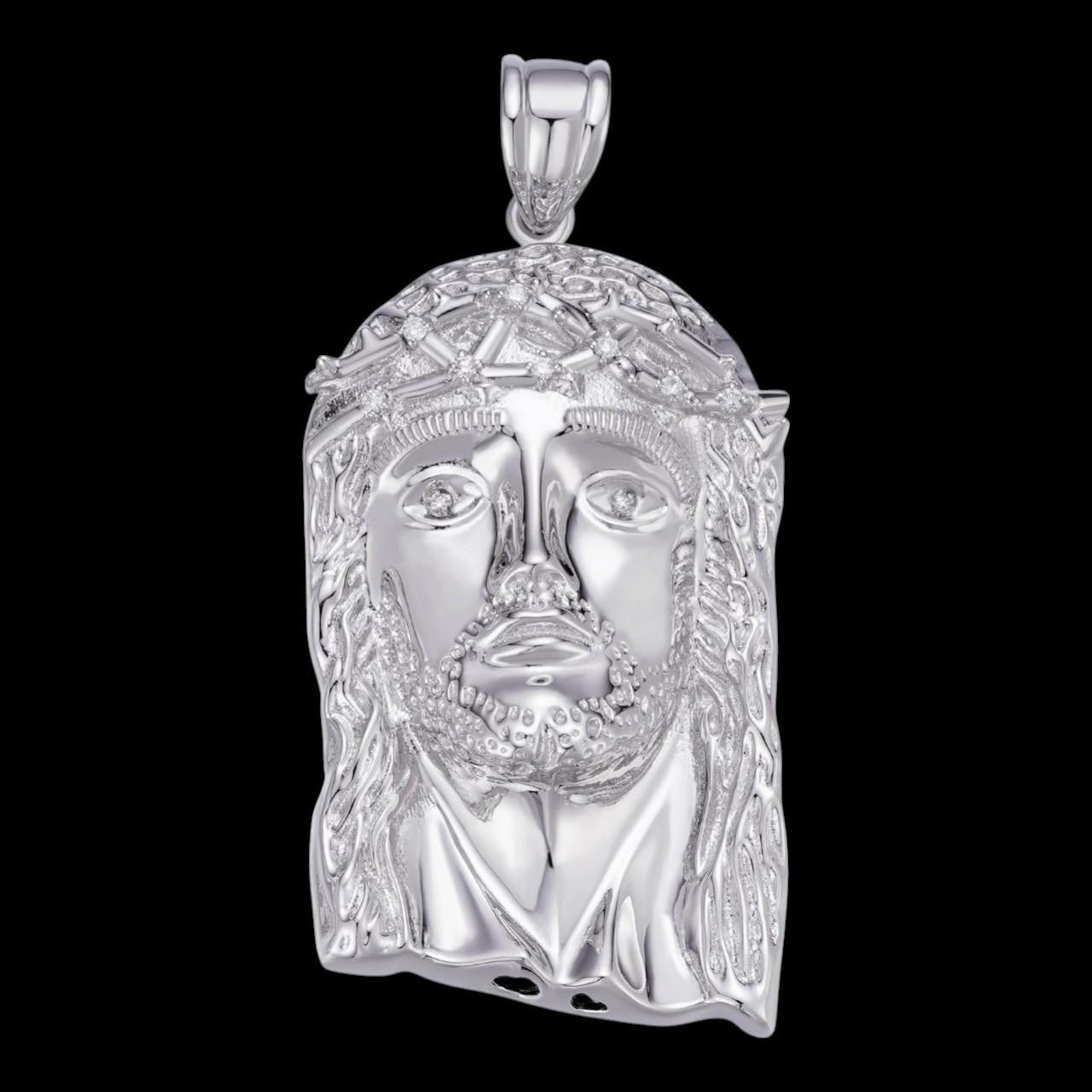 HarlemBling 0.1ct Real DIAMOND Detailed Hip Hop Jesus Pendant - 925 Silver - 3 Sizes 1"-3"