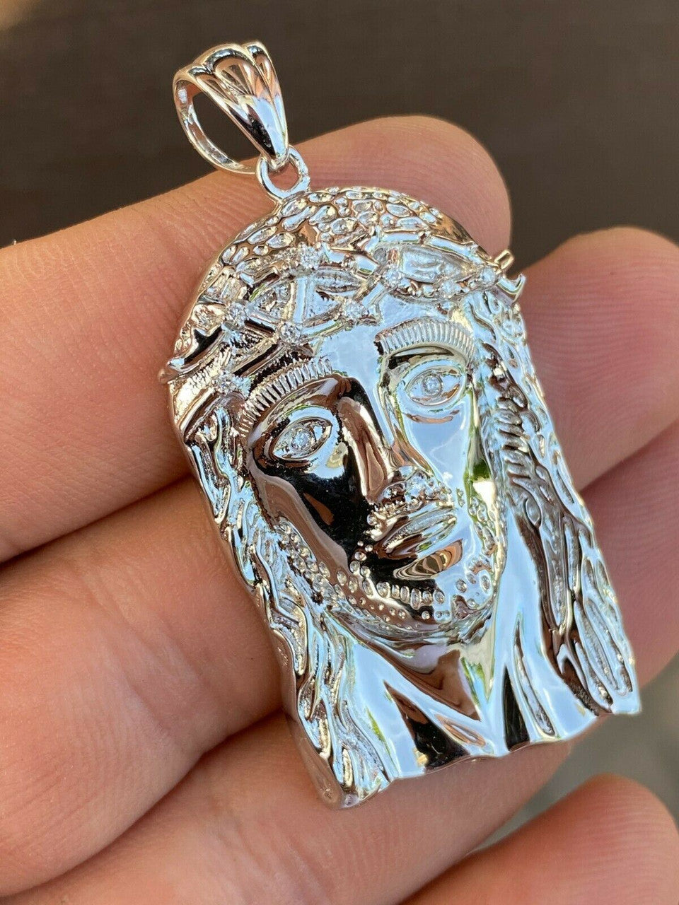 HarlemBling 0.1ct REAL VS Natural Diamond Solid 925 Sterling Silver Jesus Piece HIP HOP Iced