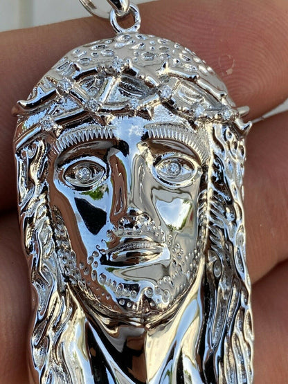 HarlemBling 0.1ct REAL VS Natural Diamond Solid 925 Sterling Silver Jesus Piece HIP HOP Iced