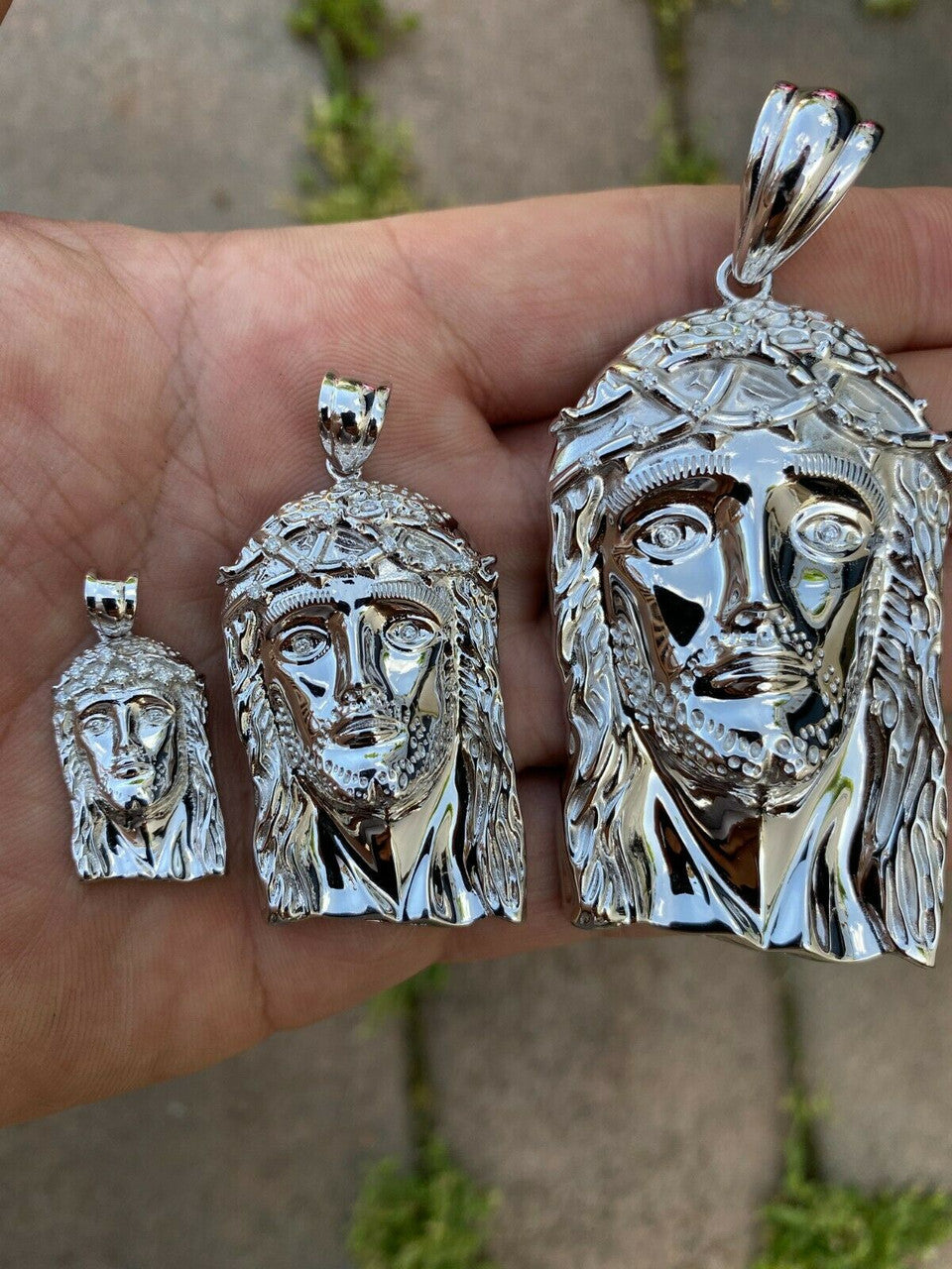 HarlemBling 0.1ct REAL VS Natural Diamond Solid 925 Sterling Silver Jesus Piece HIP HOP Iced