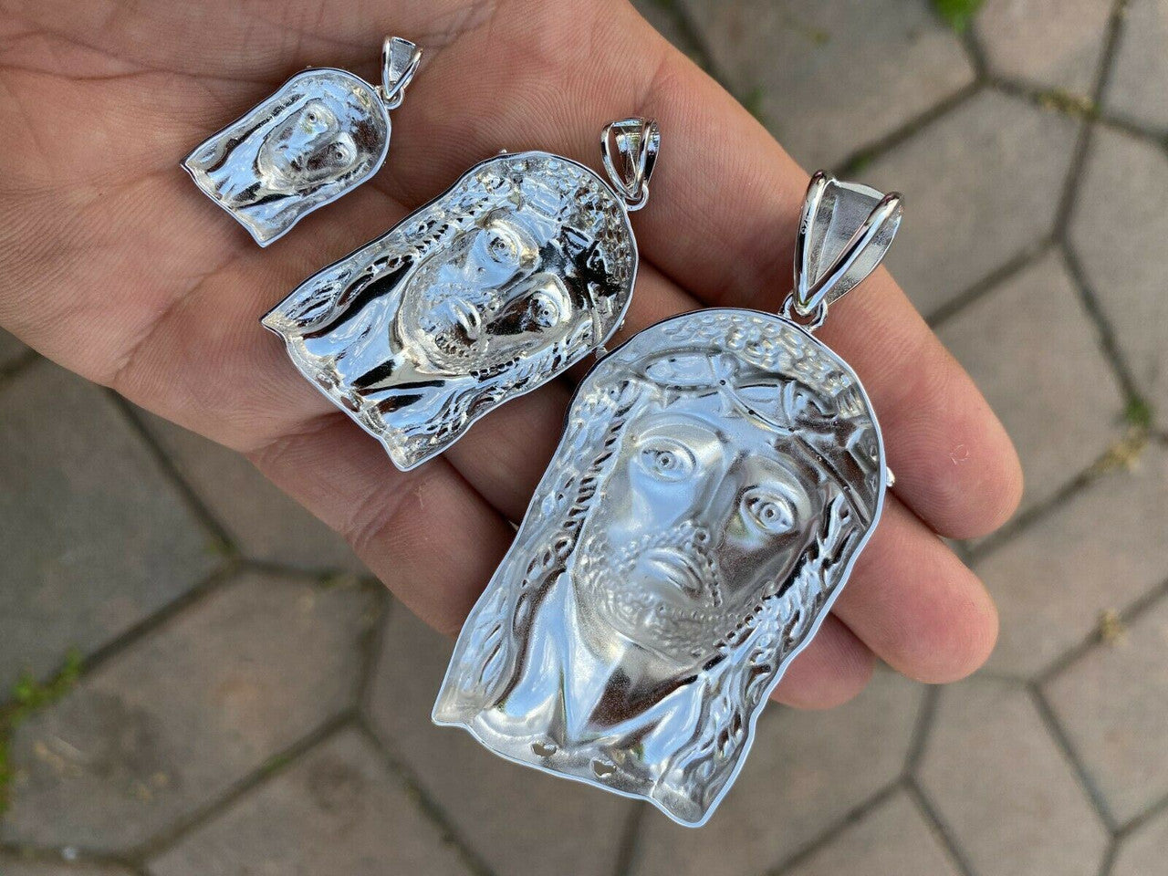 HarlemBling 0.1ct REAL VS Natural Diamond Solid 925 Sterling Silver Jesus Piece HIP HOP Iced