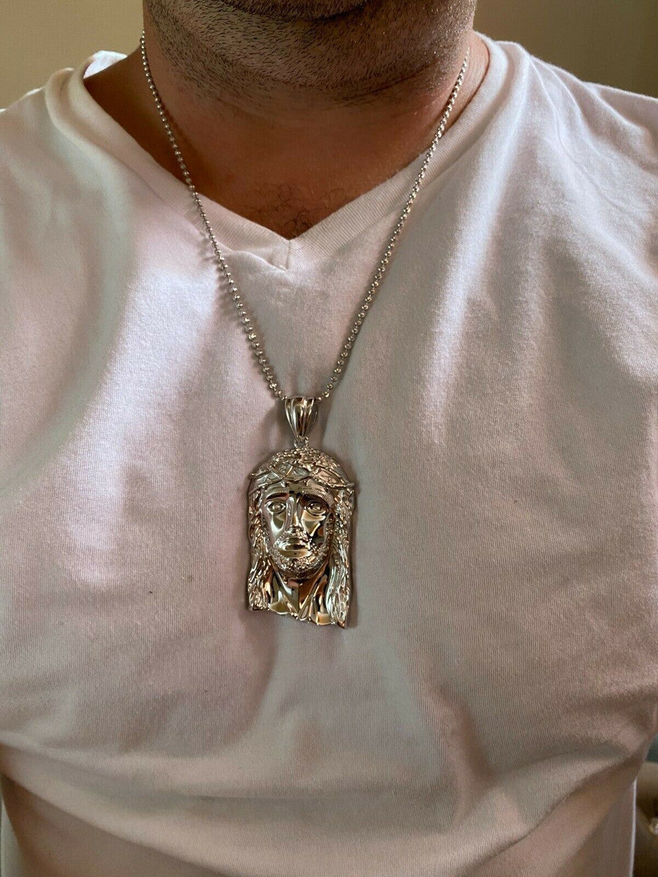 HarlemBling 0.1ct REAL VS Natural Diamond Solid 925 Sterling Silver Jesus Piece HIP HOP Iced