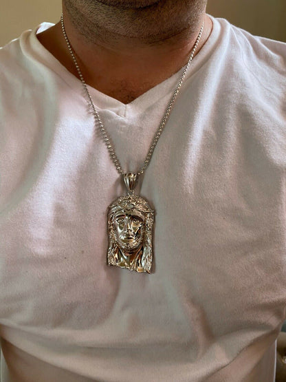 HarlemBling 0.1ct REAL VS Natural Diamond Solid 925 Sterling Silver Jesus Piece HIP HOP Iced