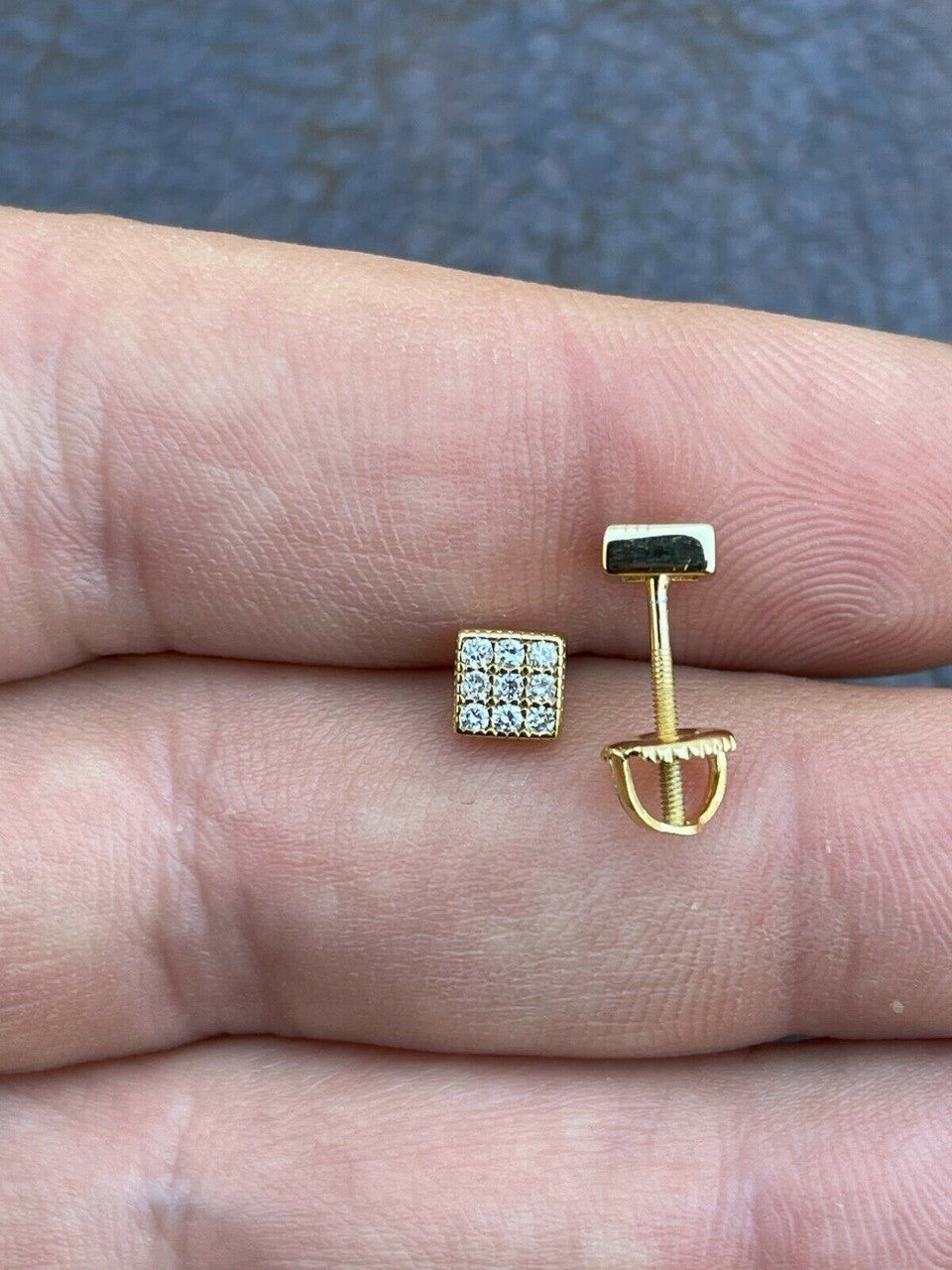 HarlemBling 0.2ct REAL Natural Diamond Mens Ladies Earrings Iced Small 5mm Square Gold Studs