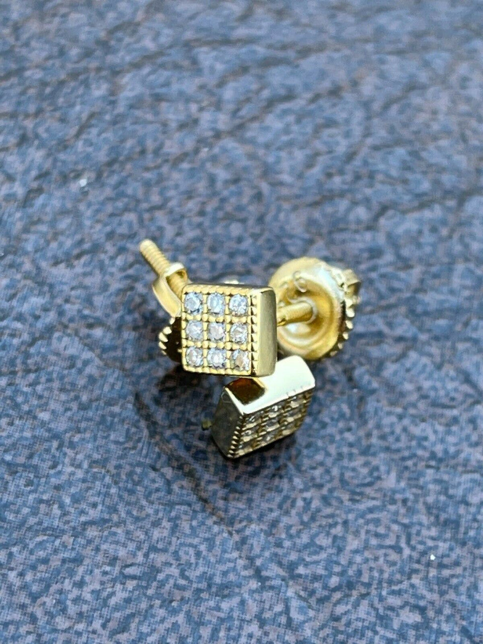 HarlemBling 0.2ct REAL Natural Diamond Mens Ladies Earrings Iced Small 5mm Square Gold Studs