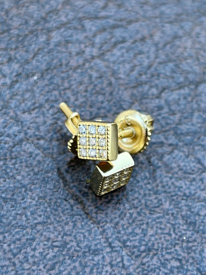 HarlemBling 0.2ct REAL Natural Diamond Mens Ladies Earrings Iced Small 5mm Square Gold Studs